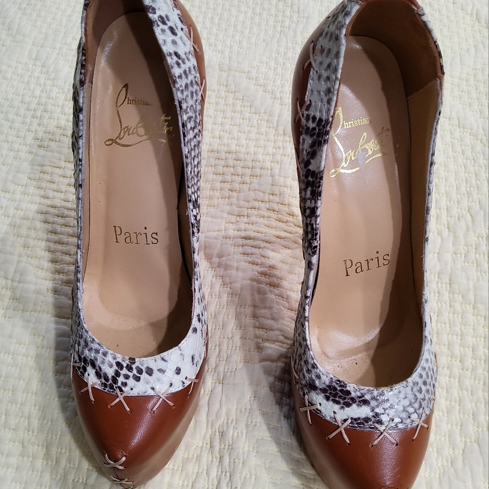 Christian Louboutin Brown Python Platform Pumps S… - image 5